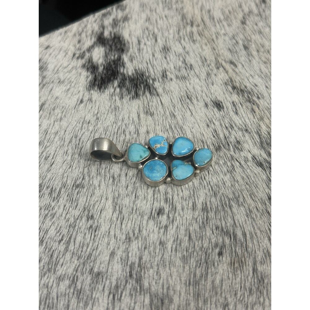 Sterling Silver 2” Blue Ridge Turquoise Multistone Cluster Pendant 6 Stone 925 - Picture 3 of 10